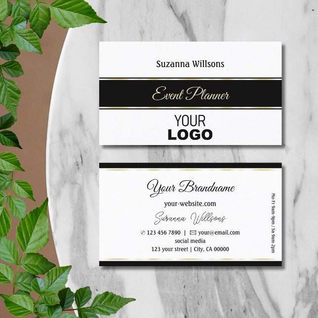 Elegant White Black och Guld Rand med Logotyp Visitkort (Skapare uppladdad)