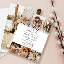 Elegant White Black Photo Monogram Bröllop-inbjuda