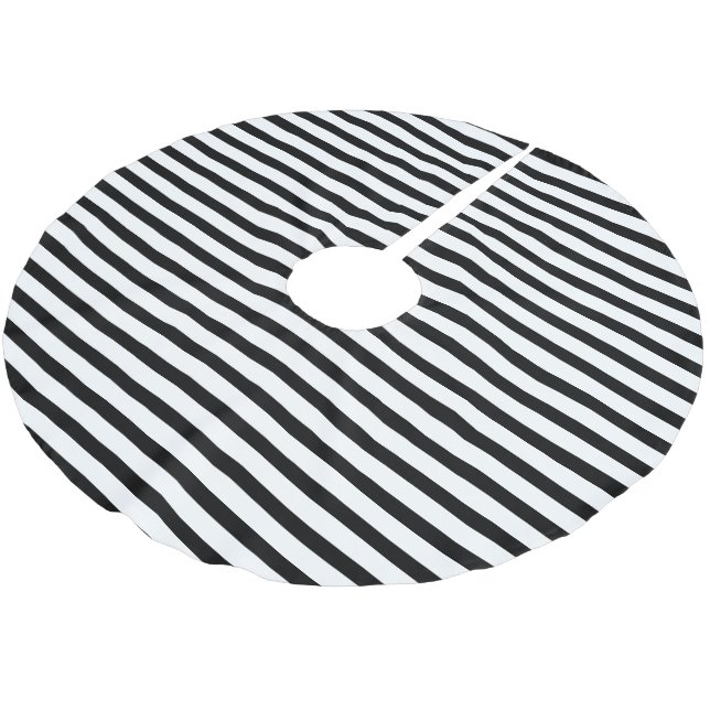 Elegant White Black Stripe Julgransmatta Borstad Polyester (Vinklad)