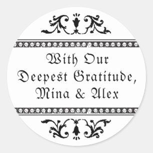 Elegant White Black Vintage Ornament Goth Bröllop Runt Klistermärke