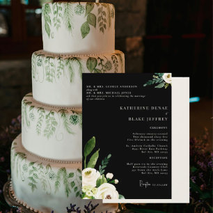 Elegant White Blommigt Black and Cream 2 Venue Inbjudningar
