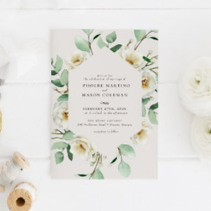 Elegant White Blommigt Blooms Greenery Bröllop Inbjudningar