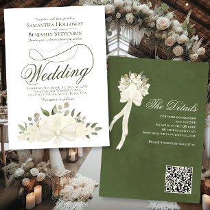 Elegant White Blommigt Bouquet QR Code Bröllop Inbjudningar