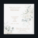 Elegant White Blommigt Bröllop Magnet<br><div class="desc">Vit Blommigt Bröllopsmagnet. Fyrkantig. Vit Blommigt. Foliage. Elegant.</div>