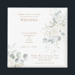 Elegant White Blommigt Bröllop Magnet<br><div class="desc">Vit Blommigt Bröllopsmagnet. Fyrkantig. Vit Blommigt. Foliage. Elegant.</div>