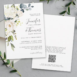 Elegant White Blommigt Bröllop med QR-kod Inbjudningar