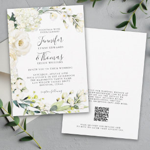 Elegant White Blommigt Bröllop med QR-kod Inbjudningar