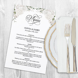 Elegant White Blommigt Bröllop Menu