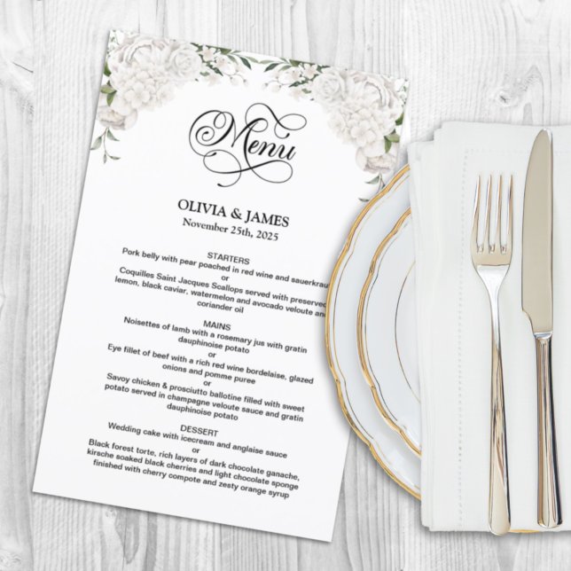 Elegant White Blommigt Bröllop Menu (Skapare uppladdad)