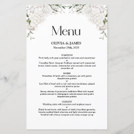 Elegant White Blommigt Bröllop Menu
