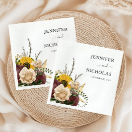 Elegant White Blommigt Bröllop Pappersservett