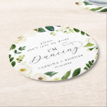 Elegant White Blommigt bröllopsreception Jag dansa Underlägg Papper Rund<br><div class="desc">Den här elegantens vita bröllopsmottagning för blommigt "ta inte min drink jag dansar" underlägg perfekt för en klassisk bröllopsmottagning. Den moderna vintagen har en vackert romantisk elfenben- och krämvattenfärg ro och blommor med mörk grönt löv,  grönt och botaniskt material.</div>