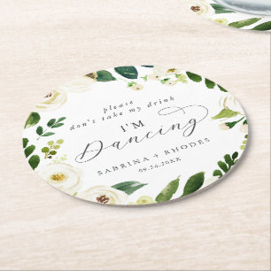 Elegant White Blommigt bröllopsreception Jag dansa Underlägg Papper Rund