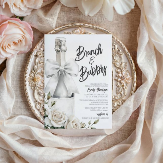 Elegant White Blommigt Brunch och Bubly (Brunch & Bubbly Bridal Shower Invitation)