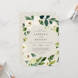 Elegant White Blommigt Champagne Front Back Bröllo Inbjudningar