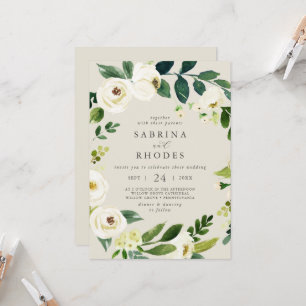 Elegant White Blommigt Champagne Front Back Bröllo Inbjudningar