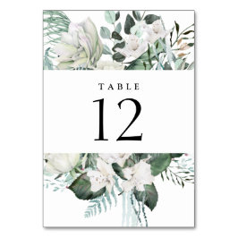 Elegant White Blommigt Eucalyptus Greenery Bröllop Bordsnummer