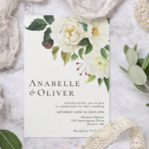 Elegant White Blommigt Greenery bröllopsinbjudan