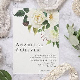 Elegant White Blommigt Greenery bröllopsinbjudan Inbjudningar