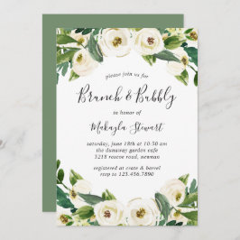 Elegant White Blommigt Greenery Brunch och Bubly Inbjudningar