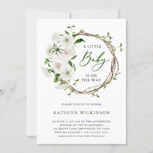 Elegant White Blommigt Greenery Simple Baby Shower Inbjudningar