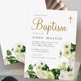 Elegant White Blommigt Grey med Kor-baptism Inbjudningar