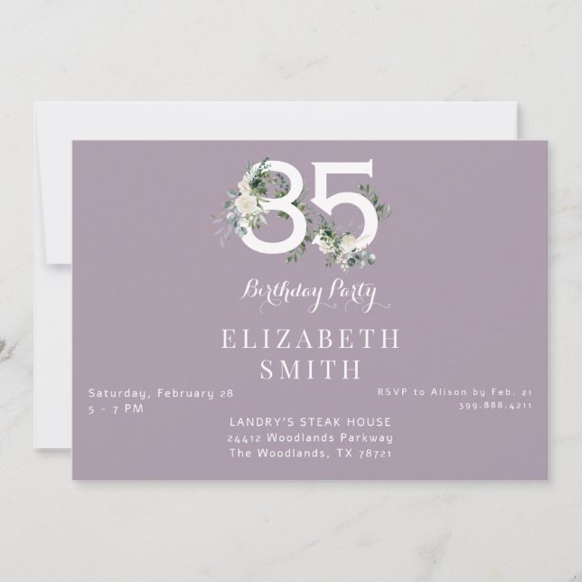 Elegant White Blommigt Lavender 85 Birthday II Inbjudningar (Framsida)
