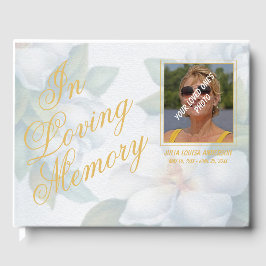 Elegant White Blommigt Loving Memory Script Photo Gästböcker