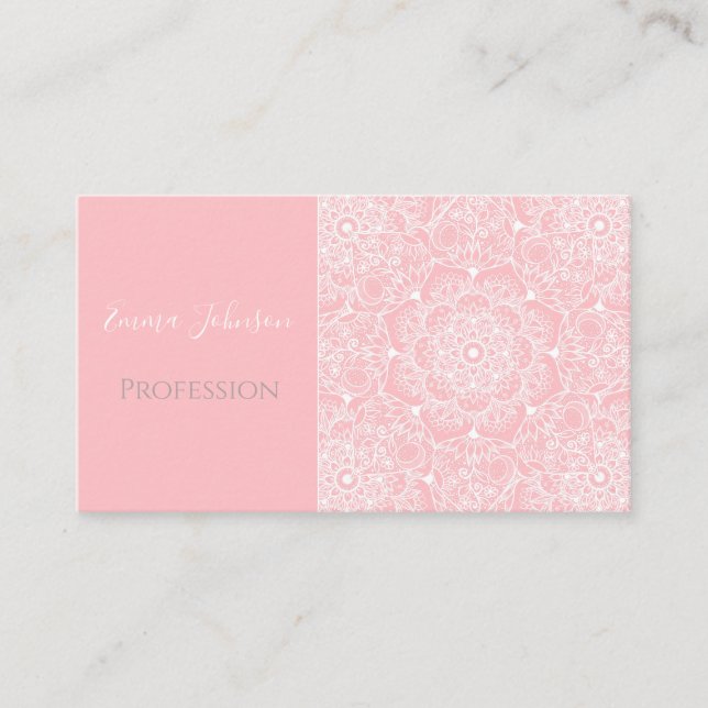 Elegant White Blommigt Mandala Rosa Design Visitkort (Framsida)