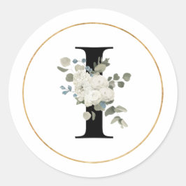 Elegant White Blommigt Monogram Brev I på vit  Runt Klistermärke