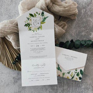Elegant White Blommigt Monogram Bröllop
