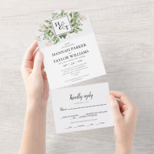 Elegant White Blommigt Monogram Bröllop