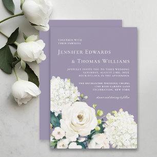 Elegant White Blommigt om Lavender Bröllop Inbjudningar
