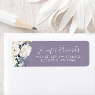 Elegant White Blommigt om Lavender Bröllop Returadress Etikett