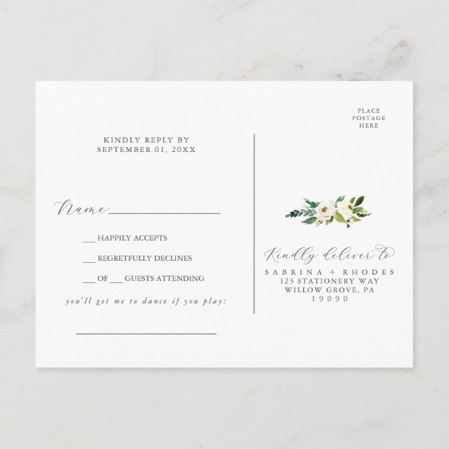 Elegant White Blommigt Sång Request OSA Postcard Inbjudan Vykort (Baksida)
