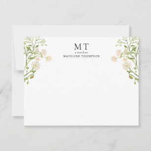 Elegant White Blommigt WildblomClassic Monogram Anteckningskort
