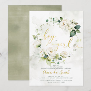 Elegant White Blommigts Gender Reveal Boy eller Gi Inbjudningar