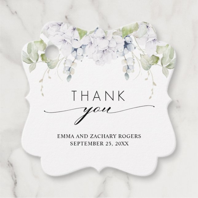Elegant White Blue Blommigt Bröllop Tack Gåvor Etiketter (Framsida)