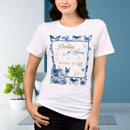 Elegant White Blue Butterfly Baby i Bloom Mamma T Shirt