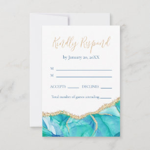 Elegant White Blue Guld Glitter Bröllop OSA Kort