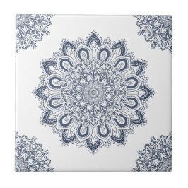 Elegant White Blue Mandala Kakelplatta