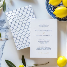 Elegant White & Blue Mediterranean Bröllop Inbjudningar