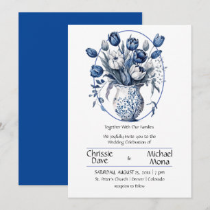 Elegant White & Blue Tulips i Vas Bröllop Inbjudningar