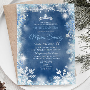 Elegant White Blue Winter Quinceanera Inbjudan