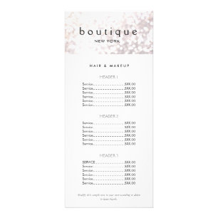 Elegant White Bokeh Salon Pris List Menu Reklamkort