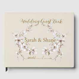 Elegant White Botanical Blossom Ivory Wedding Gästböcker