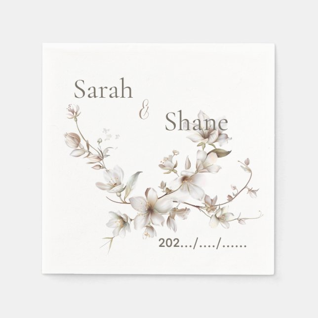 Elegant White Botanical Blossom Ivory Wedding Pappersservett (Framsidan)