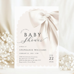 Elegant White Bow Baby Shower Inbjudningar