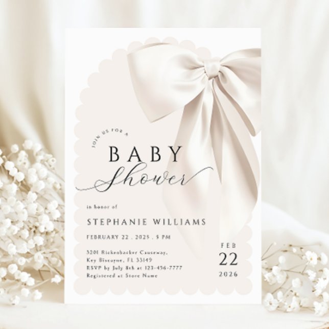 Elegant White Bow Baby Shower Inbjudningar (Skapare uppladdad)
