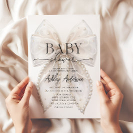 Elegant White Bow Baby Shower Inbjudningar